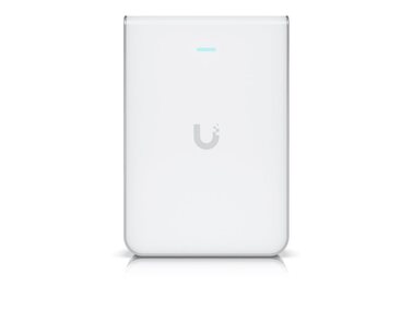 Ubiquiti Wall-mounted WiFi 7 AP with 6 spatial streams and 6 GHz support tailored for home builders with seamless installation options.